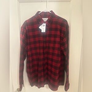 NWT Abercrombie Men's Red and Black Plaid Button Down Shirt